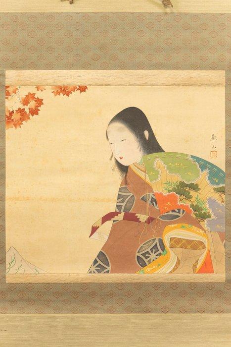 Een hangende rol van papier en zijde waarop een geisha onder, Antiek en Kunst, Antiek | Overige Antiek