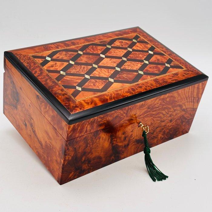 Sieradendoos - Hout (Thuya), hout, parelmoer, marqueterie,, Antiek en Kunst, Curiosa en Brocante