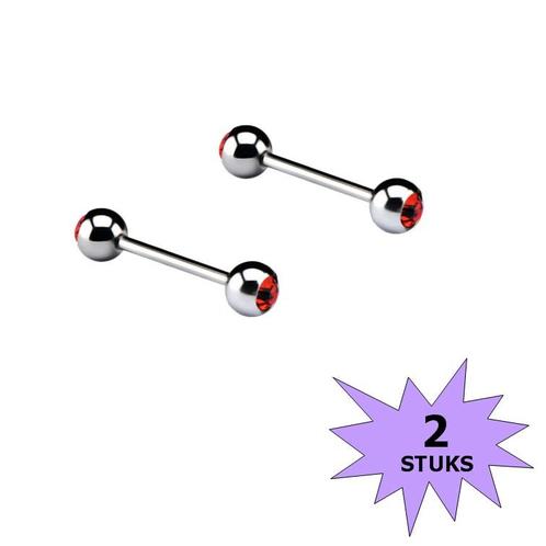 Fako Bijoux® - Barbell Piercing - Kristal - 12mm - Rood - 2, Handtassen en Accessoires, Piercings, Verzenden