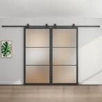 Dubbele stalen schuifdeur - 3 Vlaks - Mat glas *, 75 tot 150 cm, Nieuw, 150 tot 225 cm, Metaal