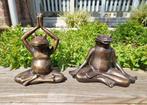Beeldje - Mediterende kikkers - zen yoga - Brons