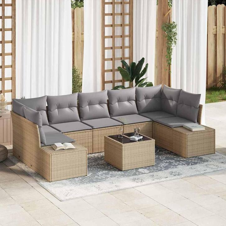 vidaXL Tuinbank Set met kussen 8 pcs Beige en Grijs poly, Tuin en Terras, Tuinsets en Loungesets, Nieuw, Verzenden