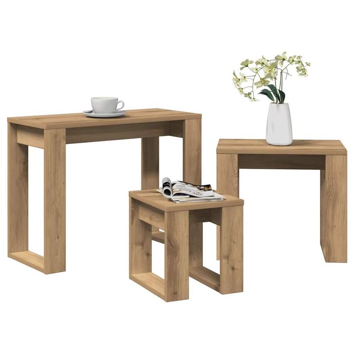vidaXL 3-delige Bijzettafelset bewerkt hout artisanaal, Huis en Inrichting, Tafels | Bijzettafels, Nieuw, Verzenden