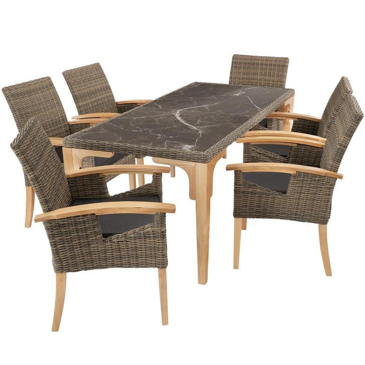 tectake Wicker tafel Foggia met 6 stoelen Rosarno - natuur, Tuin en Terras, Tuinsets en Loungesets, Verzenden