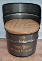 Recycled Oil Barrel seat with Breitling logo - Reclamebord -