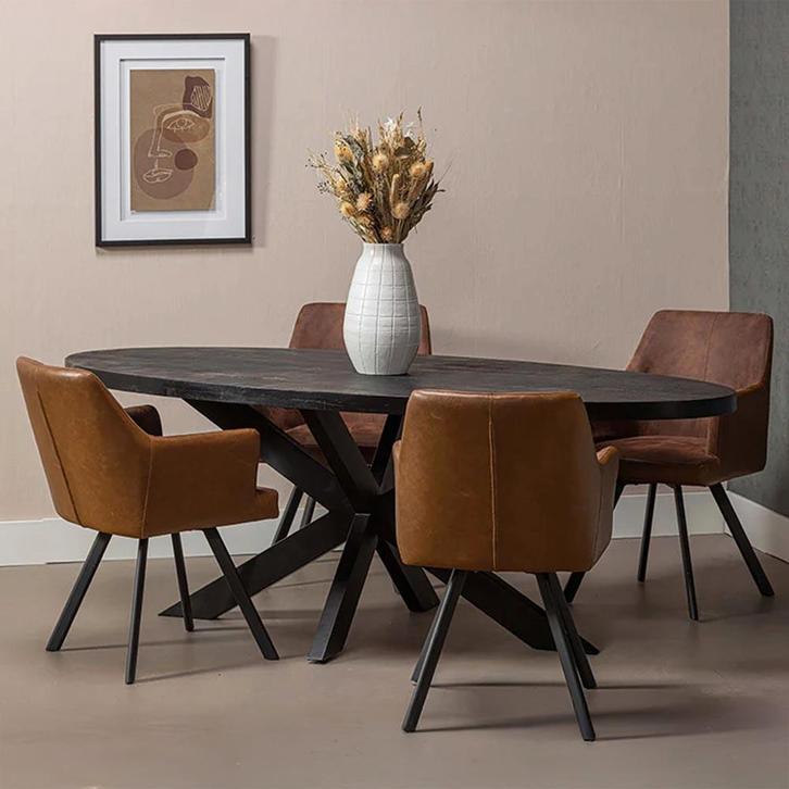 Mangohouten Eettafel Ovaal Oscar 220x110 cm Zwart (5cm), Huis en Inrichting, Tafels | Eettafels, 100 tot 150 cm, 200 cm of meer