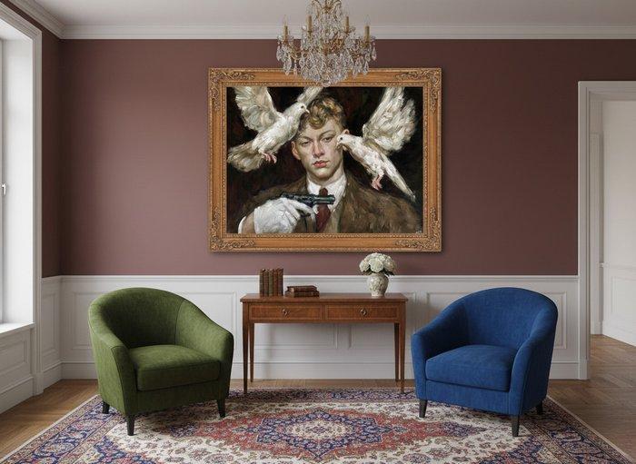 Le Yack - Doves and Iron: The Silent Conflict - Handmade! -, Antiek en Kunst, Kunst | Schilderijen | Modern