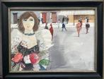 Charles Levier (1920-2003) - French girl with flowers