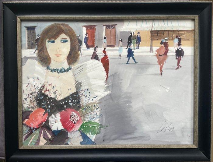 Charles Levier (1920-2003) - French girl with flowers, Antiek en Kunst, Kunst | Designobjecten
