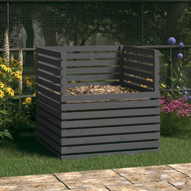 vidaXL Compostbak 100x100x102 cm massief grenenhout grijs, Tuin en Terras, Overige Tuin en Terras, Nieuw, Verzenden