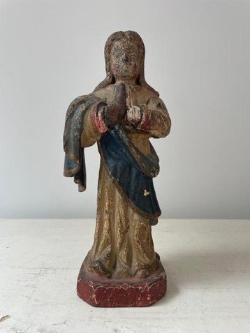 Figurine - Polychroom beeldje van een Heilige - Eiken