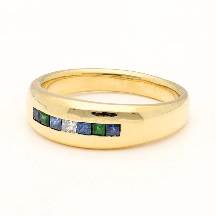 Bague - 18 carats Or jaune Diamant (Naturelle) - Saphir,, Handtassen en Accessoires, Ringen