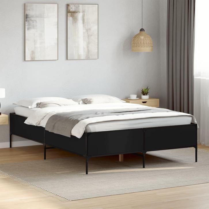 vidaXL Bedframe bewerkt hout metaal zwart 160x200 cm, Huis en Inrichting, Slaapkamer | Bedden, Nieuw, Verzenden