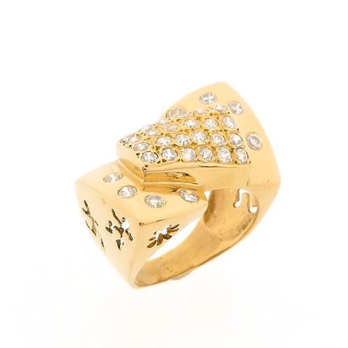 18 Krt. Gouden ring met zirconia (vintage gouden ring), Handtassen en Accessoires, Ringen, Dame, Met edelsteen, Overige kleuren