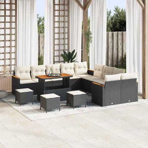 vidaXL Tuinbank Set met kussen met opslag 14 pcs Zwart Poly, Tuin en Terras, Tuinsets en Loungesets, Nieuw, Verzenden