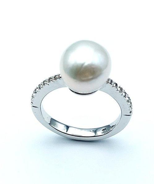 Ring - 14 karaat Witgoud Parel - Diamant, Handtassen en Accessoires, Ringen