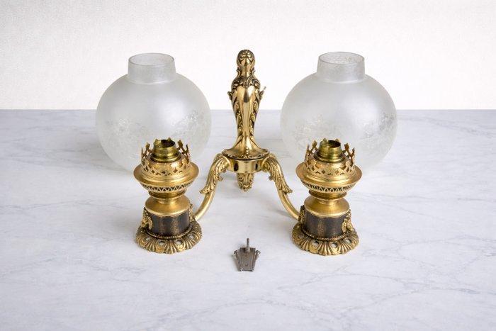 Wandlamp (3) - Brons, Verguld, Glas, Antiquités & Art, Antiquités | Autres Antiquités