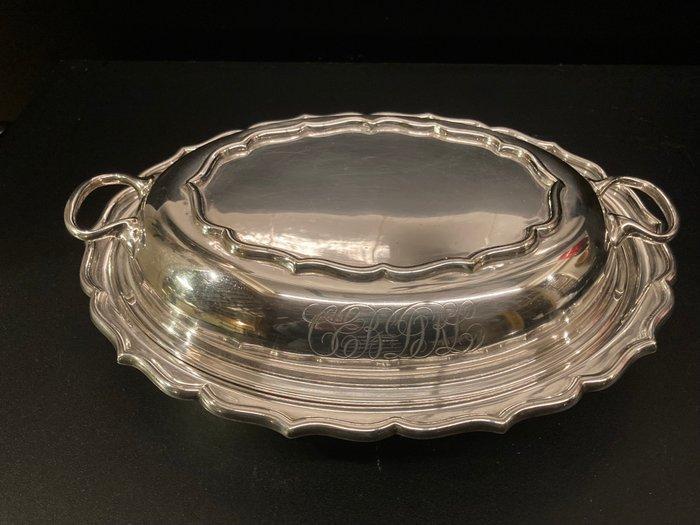 Verzilverde serveerschaal gemaakt door H.M - Serveerschaal, Antiek en Kunst, Antiek | Meubels | Tafels