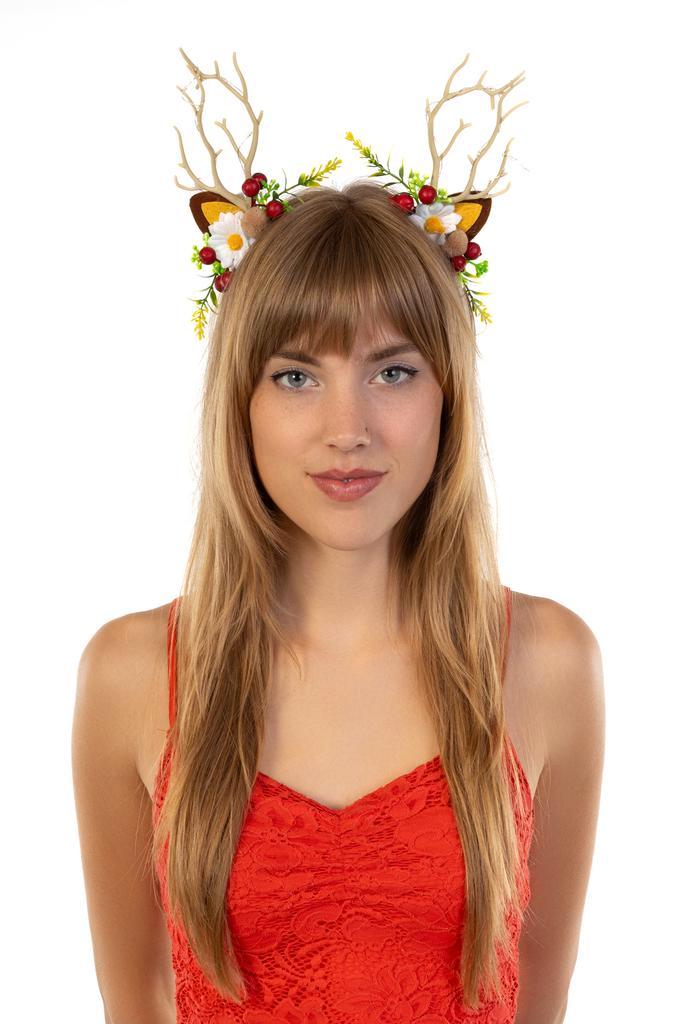 Haarband Rendier Lampjes Bloemen Besjes Diadeem Ree Eland Li, Kleding | Dames, Carnavalskleding en Feestkleding, Nieuw, Ophalen of Verzenden