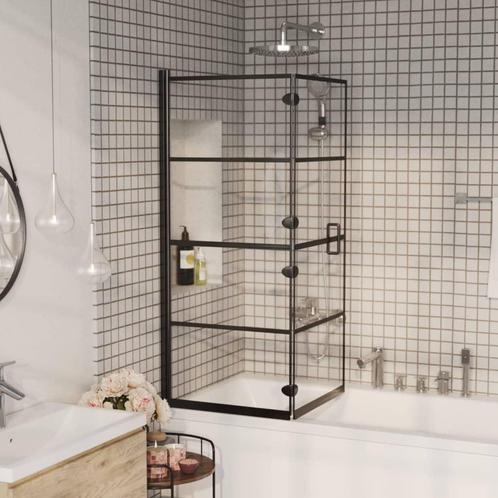 vidaXL Douchewand inklapbaar 120x140 cm ESG zwart, Doe-het-zelf en Bouw, Sanitair, Nieuw, Verzenden