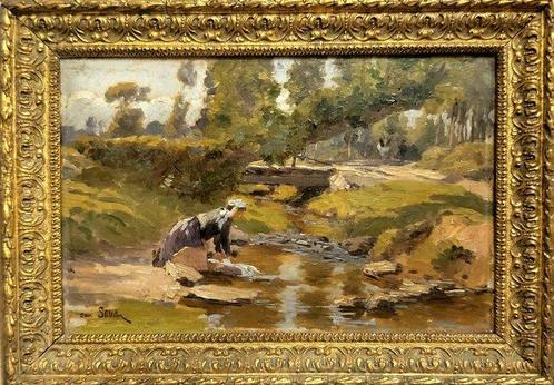 Henri Saintin XXe - La lavandiere, Antiek en Kunst, Kunst | Schilderijen | Klassiek