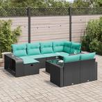 vidaXL 11-delige Loungeset met kussens poly rattan zwart, Tuin en Terras, Verzenden, Nieuw, Loungeset