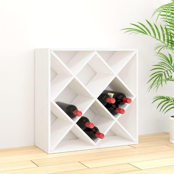 vidaXL Wijnkast 62x25x62 cm massief grenenhout wit, Huis en Inrichting, Woonaccessoires | Wijnrekken, Nieuw, Verzenden