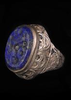 Ottomaanse Rijk Zilver-metaal Ring met Lapis Lazuli Intaglio