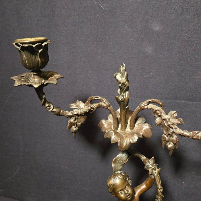 Kandelaber (2) - Brons, Marmer - Zeer zeldzame kandelaars, Antiek en Kunst, Antiek | Klokken