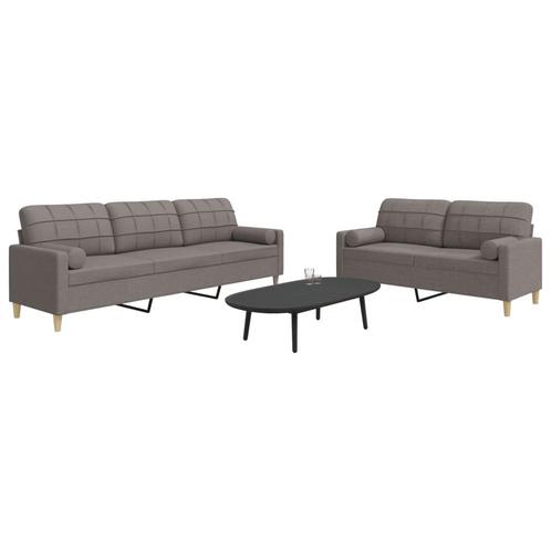 vidaXL 2-delige Loungeset met sierkussens stof taupe, Huis en Inrichting, Zetels | Zetels, Nieuw, Verzenden