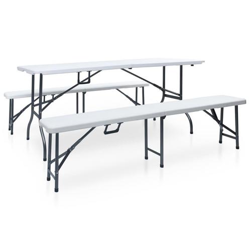 vidaXL Tuintafel met 2 bankjes inklapbaar 180 cm staal en, Tuin en Terras, Tuinsets en Loungesets, Nieuw, Verzenden
