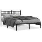 vidaXL Cadre de lit métal avec tête de lit noir 135x190, Verzenden