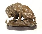 Figuur - A BRONZE SCULPTURE OF A LION AND SERPENT 20KG -, Antiek en Kunst