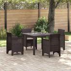 vidaXL Tuin Eettafel Set 5 pcs Bruin Polt riet, Tuin en Terras, Verzenden, Nieuw