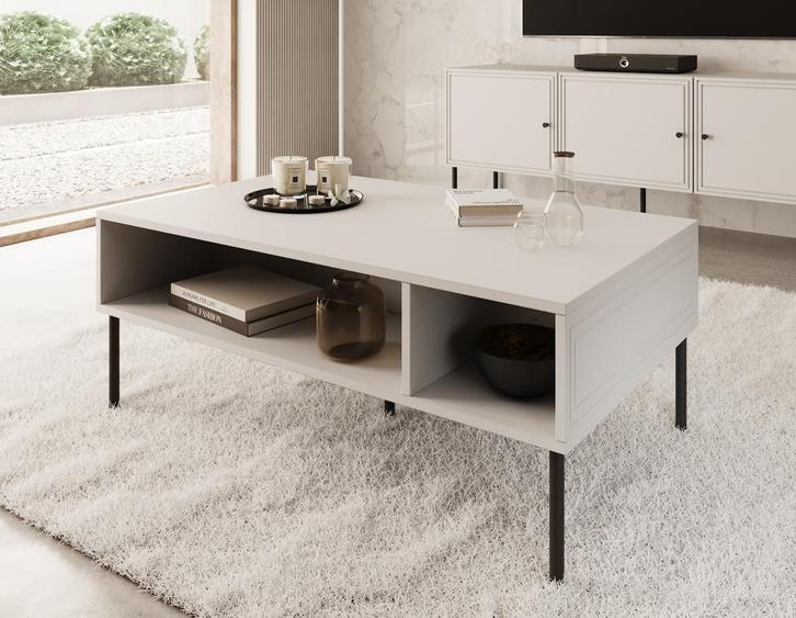 Meubella Salontafel wit 110cm | Rechthoekig 3 opbergvakken, Huis en Inrichting, Tafels | Salontafels, Nieuw, 50 tot 100 cm, 50 tot 75 cm