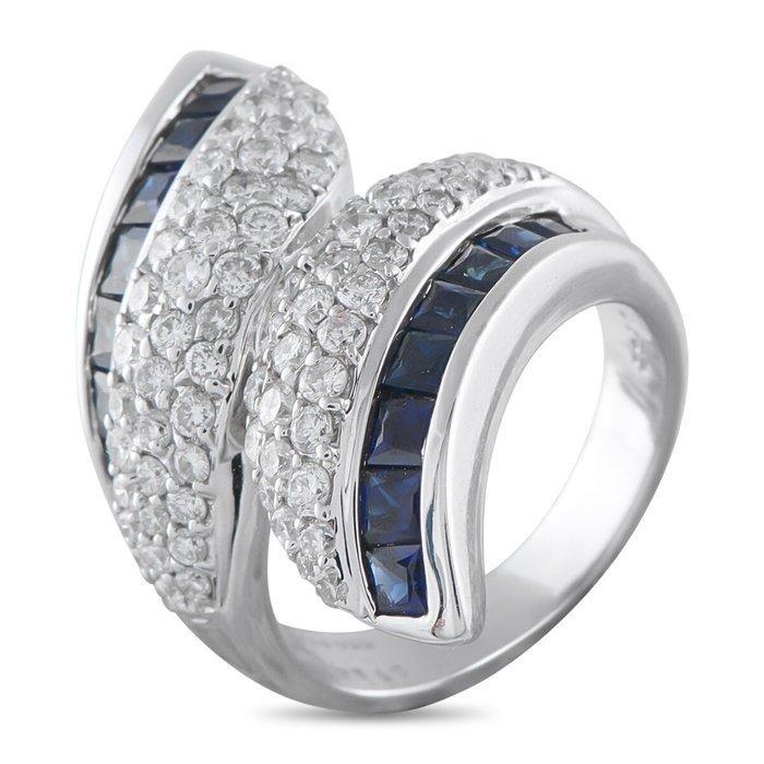 Ring 18K witgouden ring met 1,42ct diamant en saffier -, Handtassen en Accessoires, Ringen