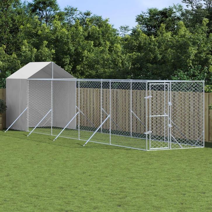 vidaXL Hondenkennel met dak 2x10x2,5 m gegalvaniseerd staal, Dieren en Toebehoren, Hondenbenches, Nieuw, Verzenden