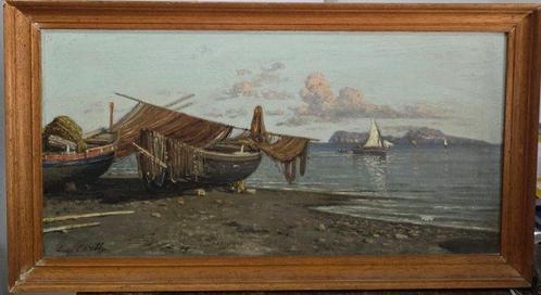Giuseppe Carelli (1858-1921) - Marina con Capri sullo sfondo, Antiek en Kunst, Kunst | Schilderijen | Klassiek
