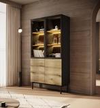 Meubella | Vitrinekast mat zwart glazen opbergkast met LED, Huis en Inrichting, Kasten | Vitrinekasten, 100 tot 150 cm, Verzenden