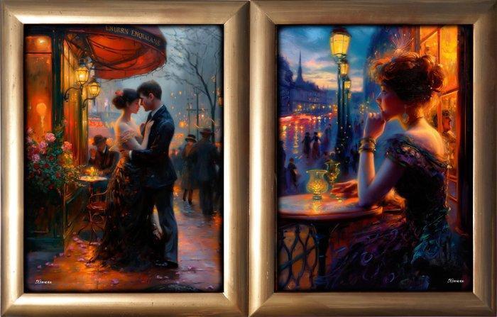 Ksavera - Belle Epoque DS0711 - diptych in gold frame, Huis en Inrichting, Overige Huis en Inrichting