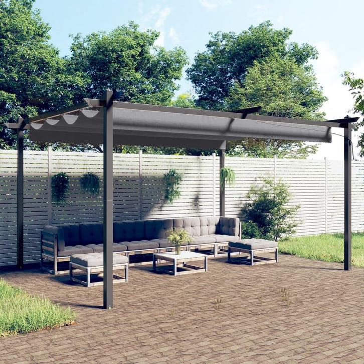 vidaXL Tuinprieel met uittrekbaar dak 4x3 m antracietkleurig, Jardin & Terrasse, Tonnelles, Envoi