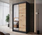 Kledingkast 120cm zwart Schuifdeuren - met spiegel, Huis en Inrichting, Kasten | Overige, Verzenden, Nieuw