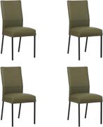 Set van 4 Olijfgroene leren moderne eetkamerstoelen - poot, Overige kleuren, Nieuw, Leer, Ophalen of Verzenden