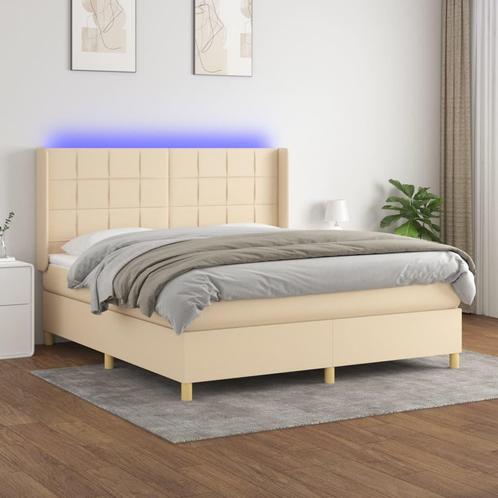 vidaXL Boxspring met matras en LED stof crèmekleurig 180x200, Huis en Inrichting, Slaapkamer | Bedden, Nieuw, Verzenden