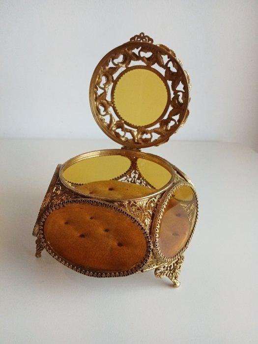 Sieradendoos - Messing, Glas, Fluweel - Napoleon III, Antiek en Kunst, Antiek | Overige Antiek