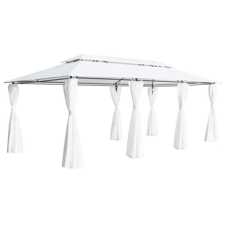 vidaXL Prieel met gordijnen 180g/m² 600x298x270 cm wit, Tuin en Terras, Partytenten, Nieuw, Verzenden