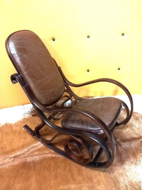 Chaise à bascule - Contreplaqué, Cuir, Antiek en Kunst, Kunst | Designobjecten