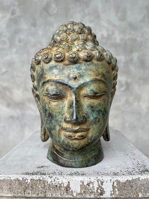 Sculpture, NO RESERVE PRICE - Bronze Patinated Buddha Head -, Antiek en Kunst, Kunst | Designobjecten
