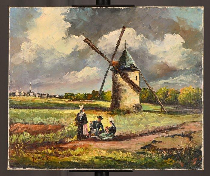 René Lorotte (1920 - 1985) - Le vieux moulin à Pornic, Antiek en Kunst, Kunst | Schilderijen | Klassiek