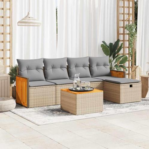 vidaXL 6-delige Loungeset met kussens poly rattan beige, Tuin en Terras, Tuinsets en Loungesets, Loungeset, Nieuw, Verzenden
